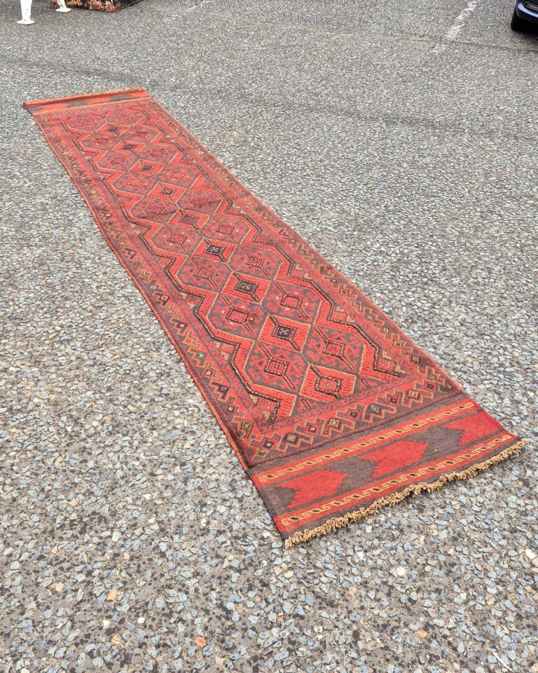 FR01 Geometric Wool Runner in Red, Black and Brown