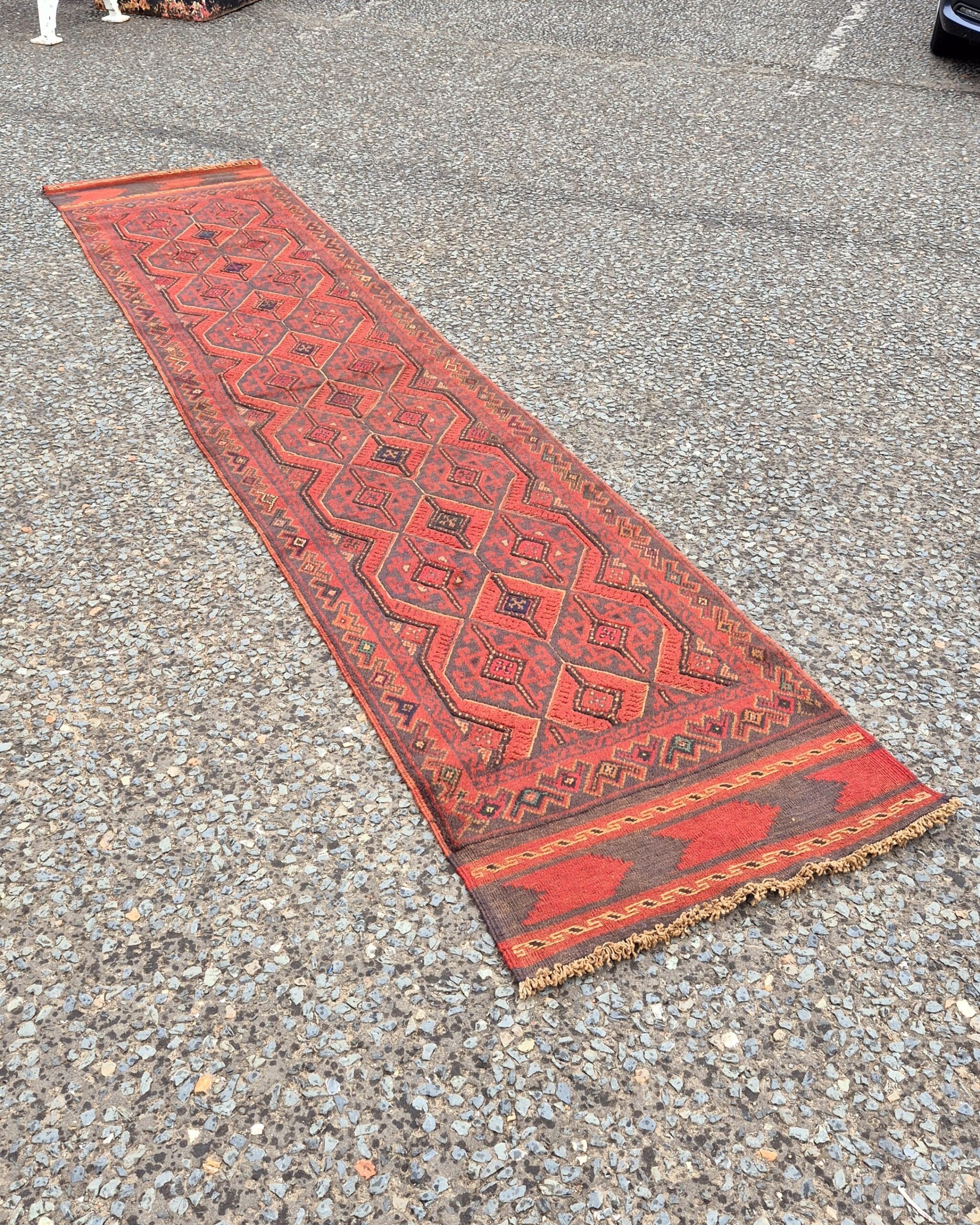 FR01 Geometric Wool Runner in Red, Black and Brown