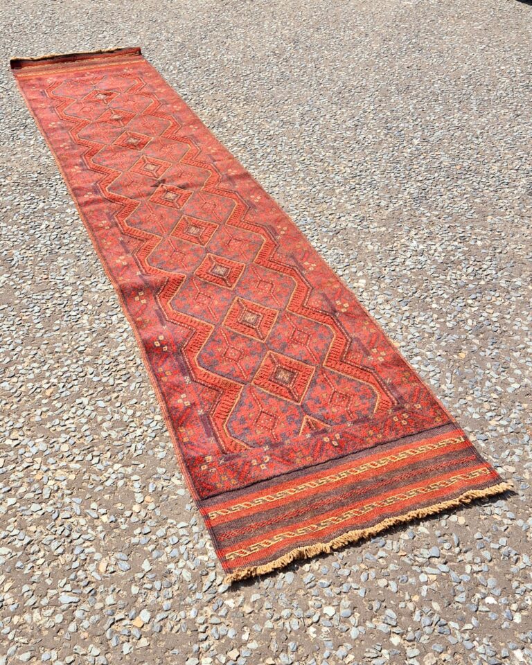FR07 Handwoven Afghan Mishwani Red Ground Geometric Runner