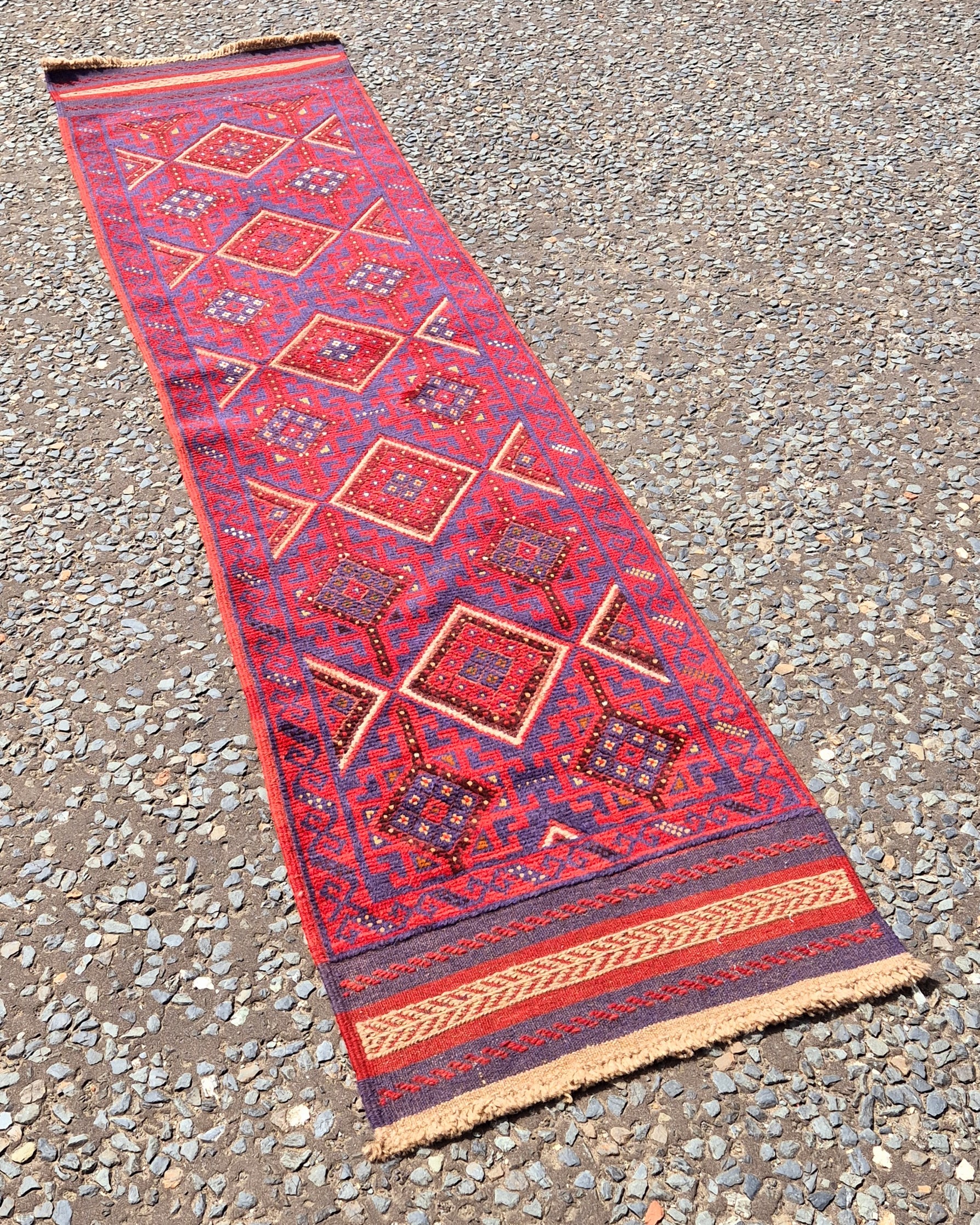 FR03 Handwoven Afghan Mishwani Wool Runner with Geometric Design