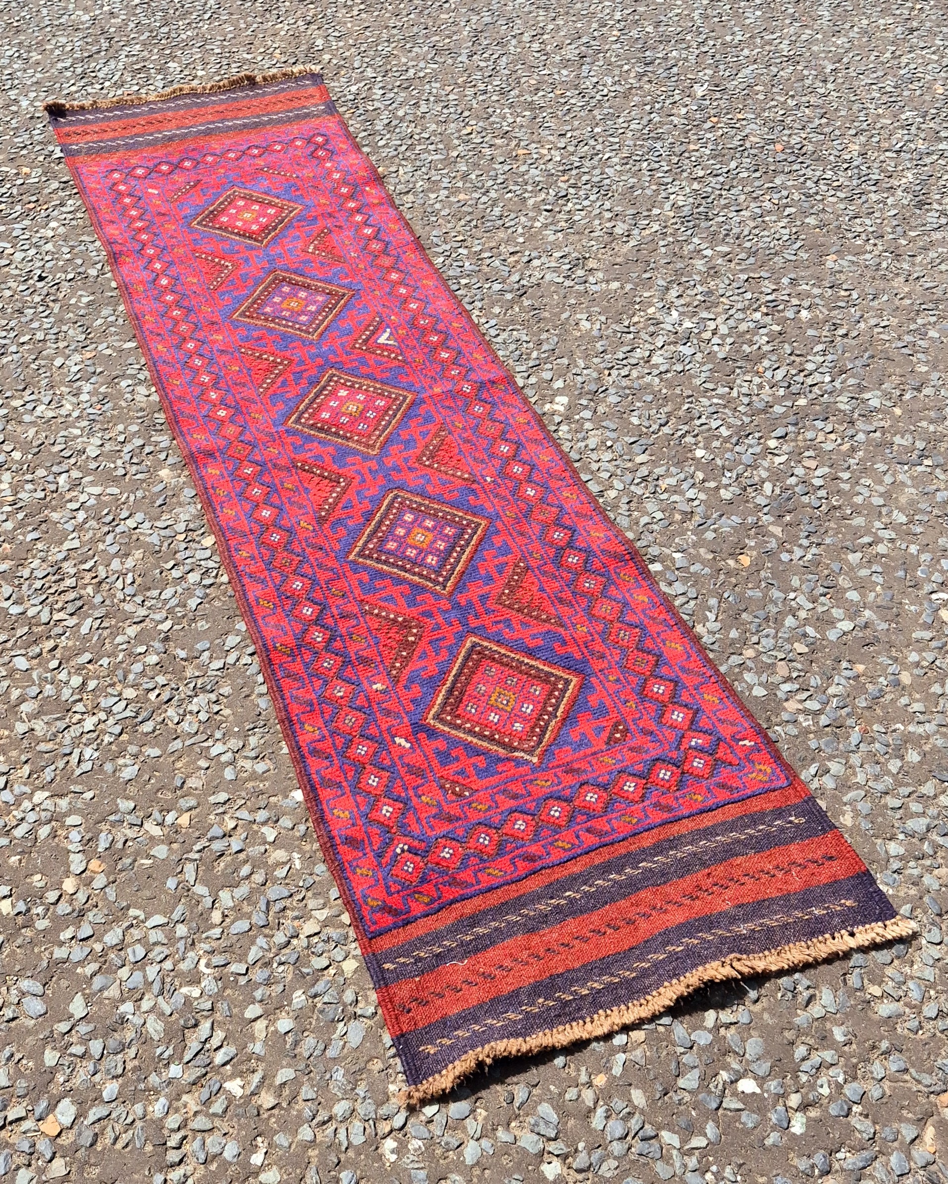 FR06 Handwoven Afghan Mishwani Red and Blue Ground Runner