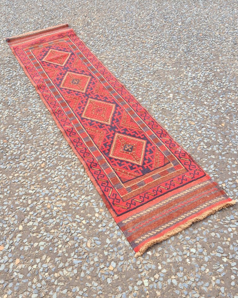 FR08 Handwoven Afghan Mishwani Runner Rug with Geometric Design