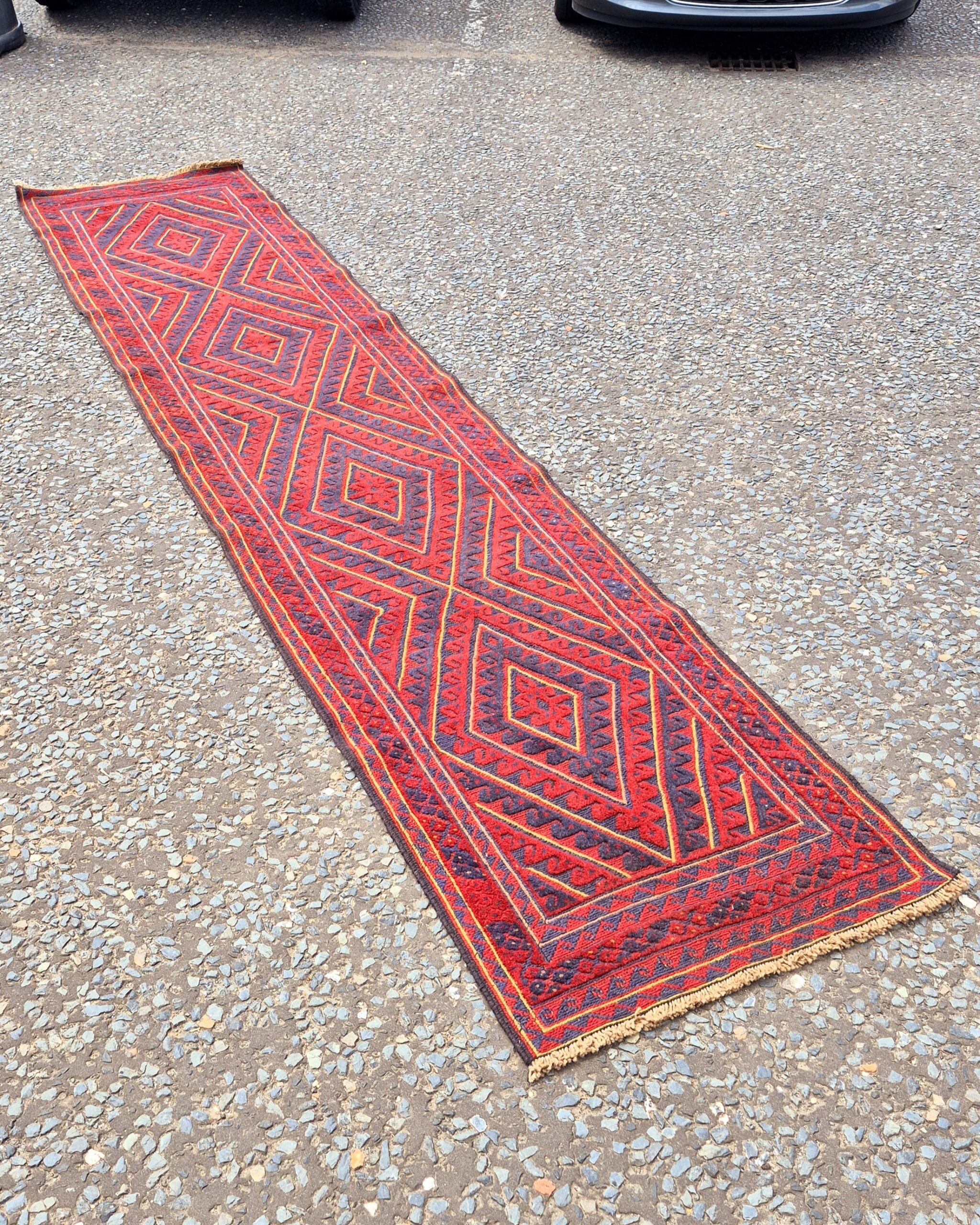FR02 Afghan Mishwani Wool Runner with Geometric Diamond Design