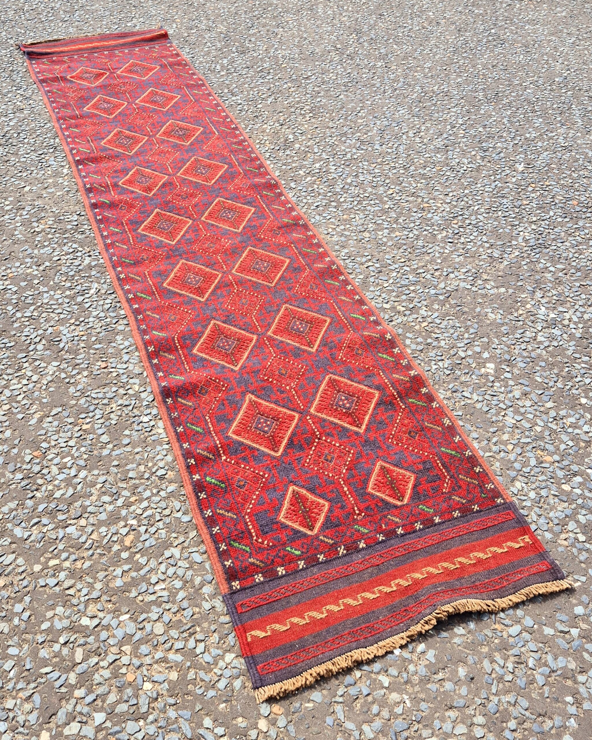 FR05 Afghan Mishwani Runner with Geometric Square Design
