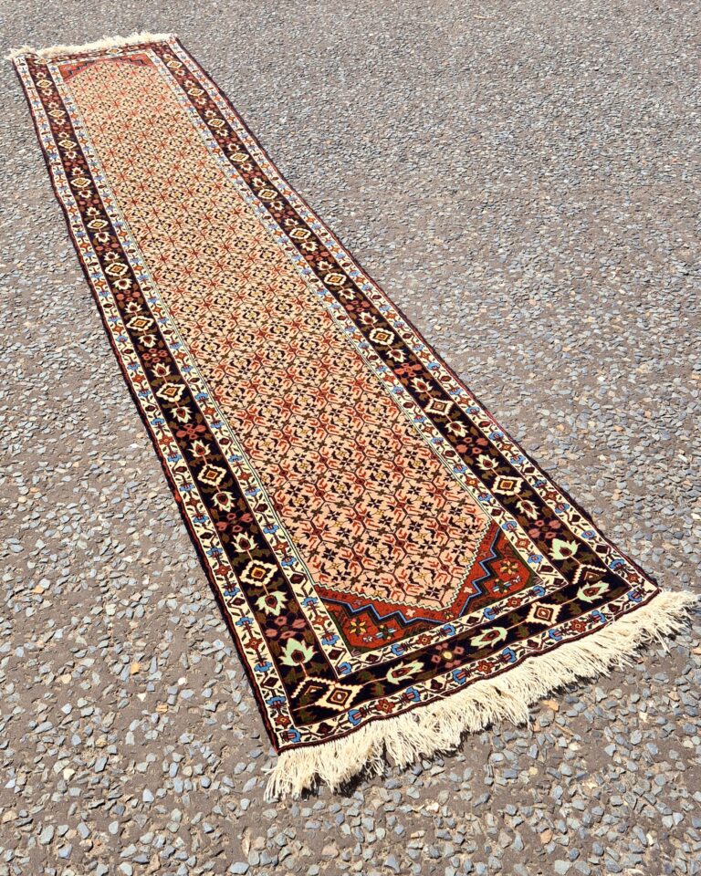 FR15 Hand-Knotted Kurdish Wool Runner with Floral Design Border