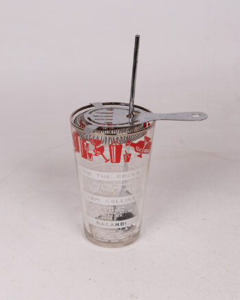 Vintage Glass Cocktail Shaker with Chrome Strainer & Bar Spoon