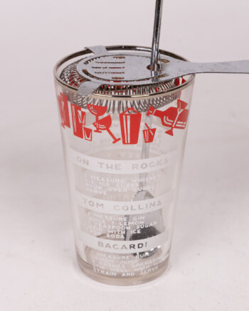 Vintage Glass Cocktail Shaker with Chrome Strainer & Bar Spoon