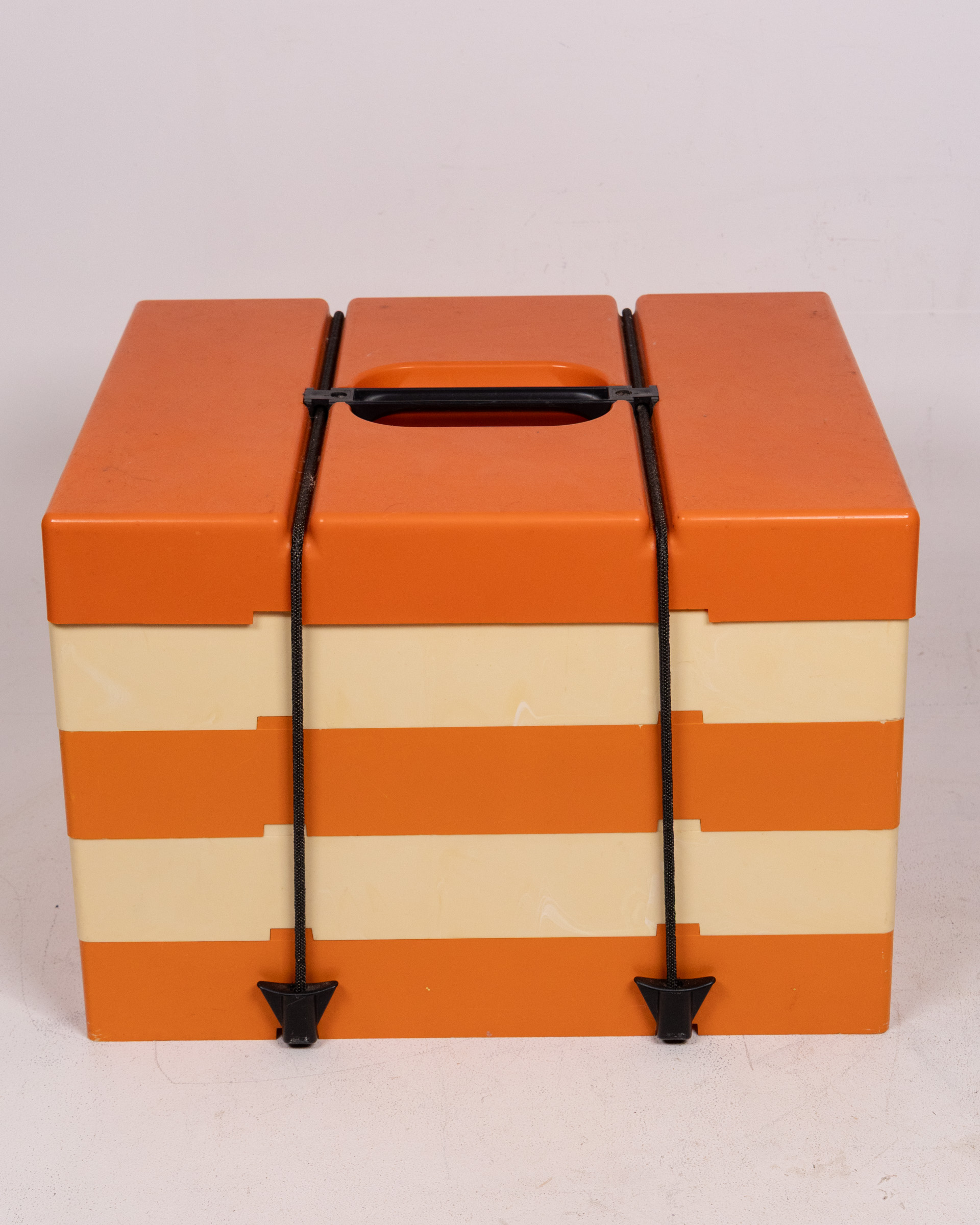 Vintage 1970s Orange Striped Plastic Picnic Set with Cutlery and Cups