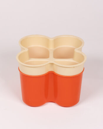 Vintage 1970s Orange and Cream Plastic Cutlery Drainer