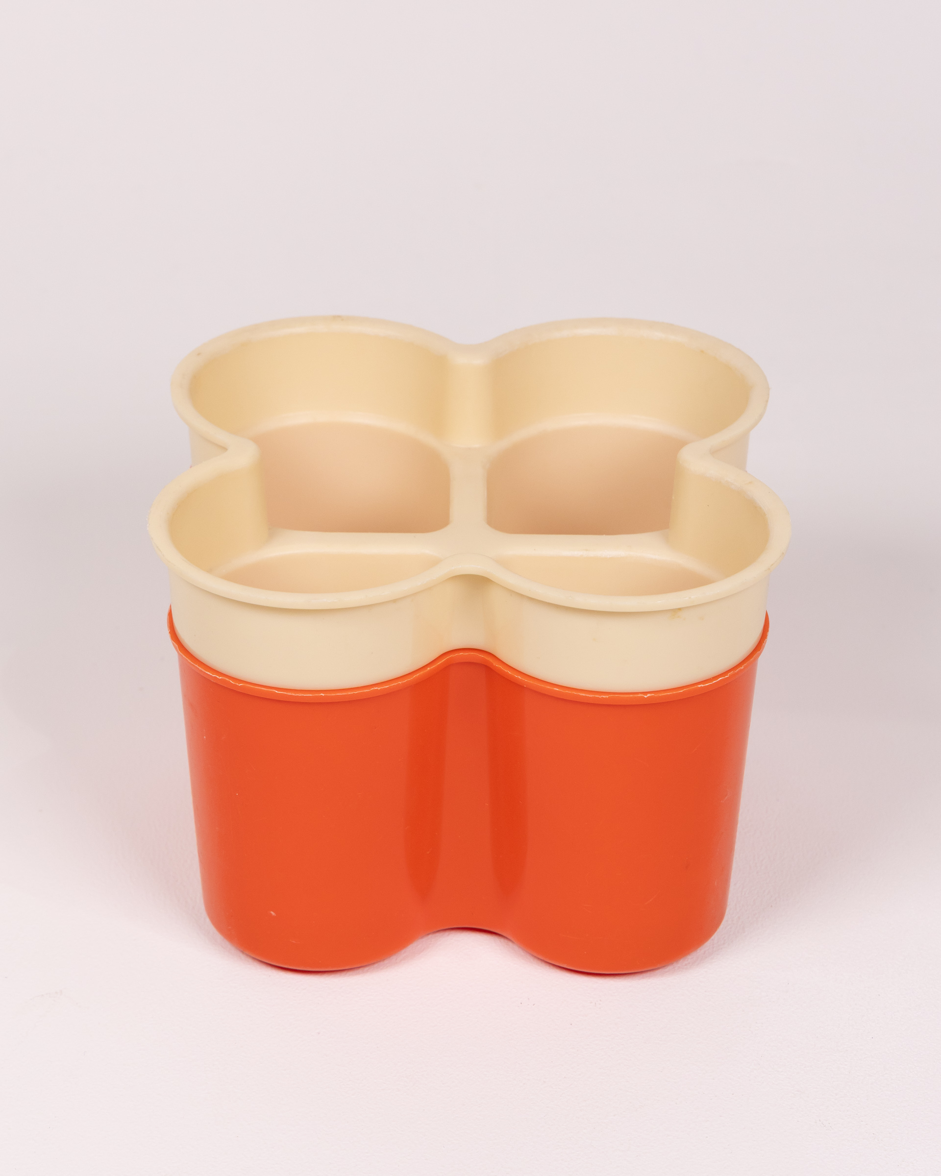 Vintage 1970s Orange and Cream Plastic Cutlery Drainer