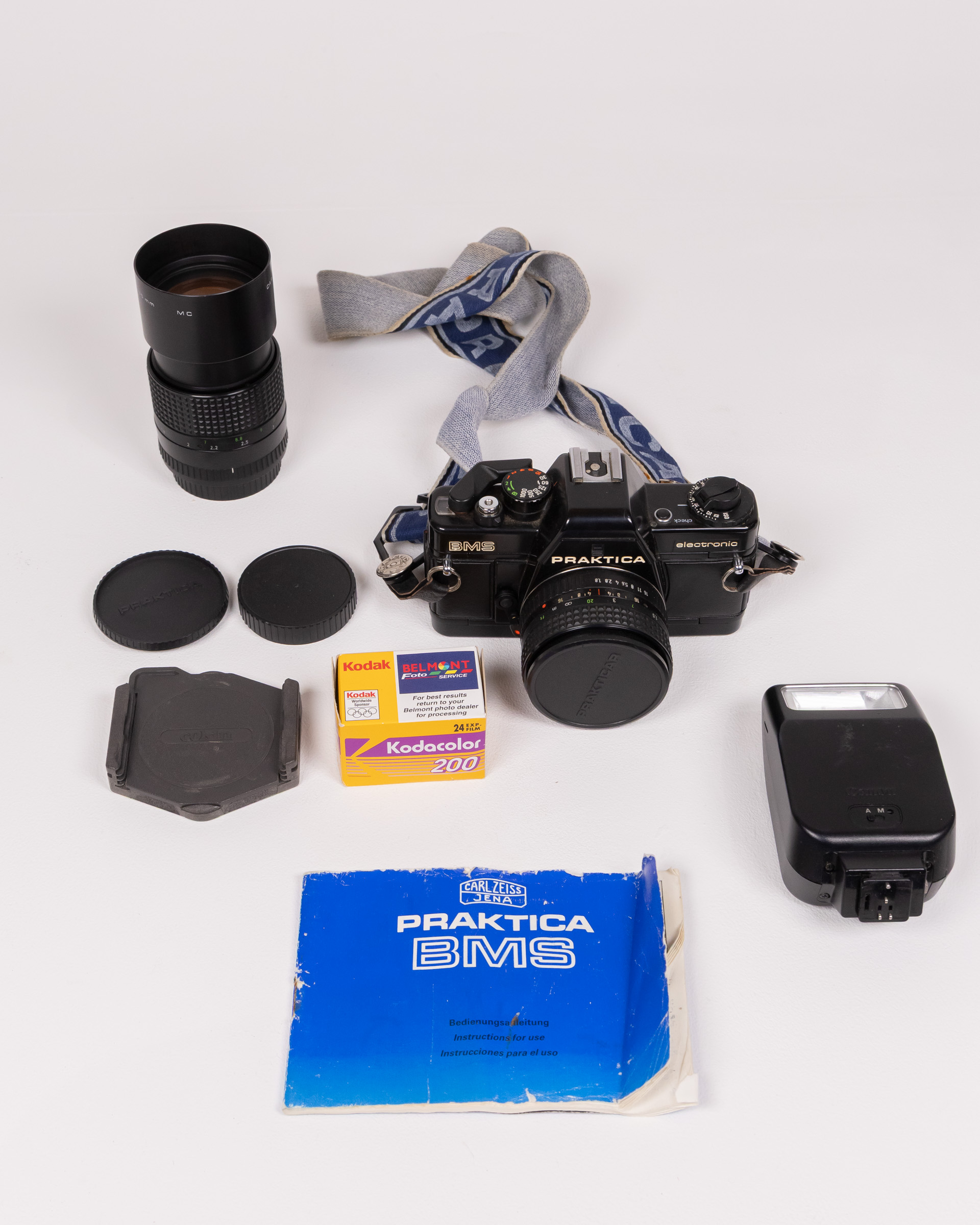 Vintage Praktica BMS Film Camera Set w/ Lens, Flash Accessories