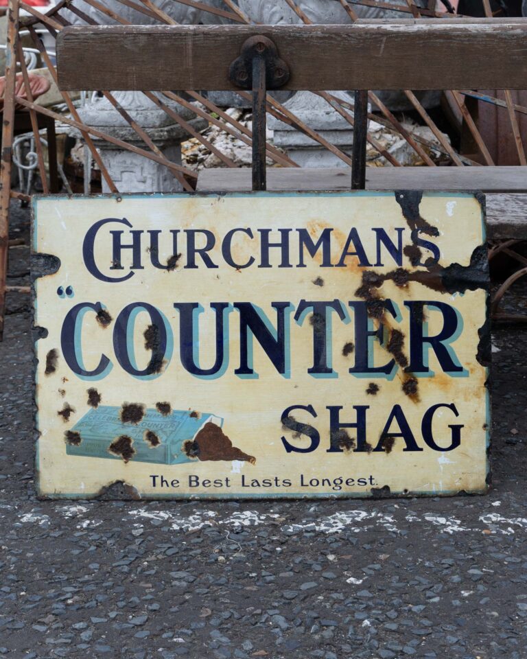 Churchman's Counter Shag Tobacco Enamel Advertising Sign