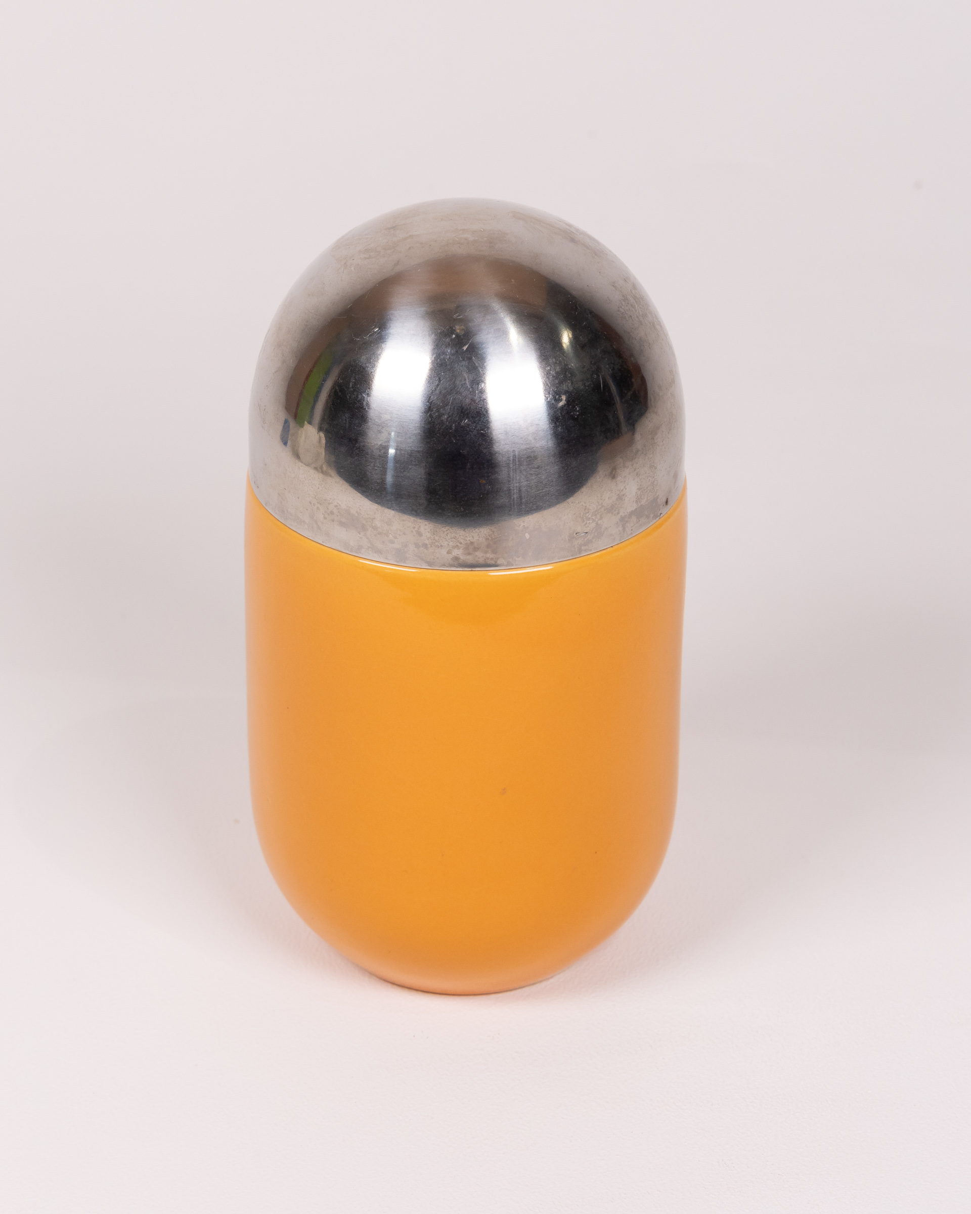 Mid Century Orange & Silver Capsule Storage Jar