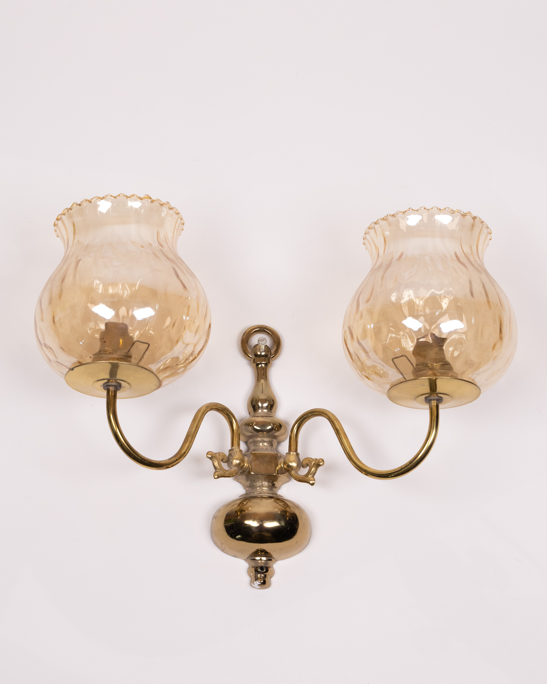 Vintage Style Brass Wall Light with Amber Glass Tulip Shades
