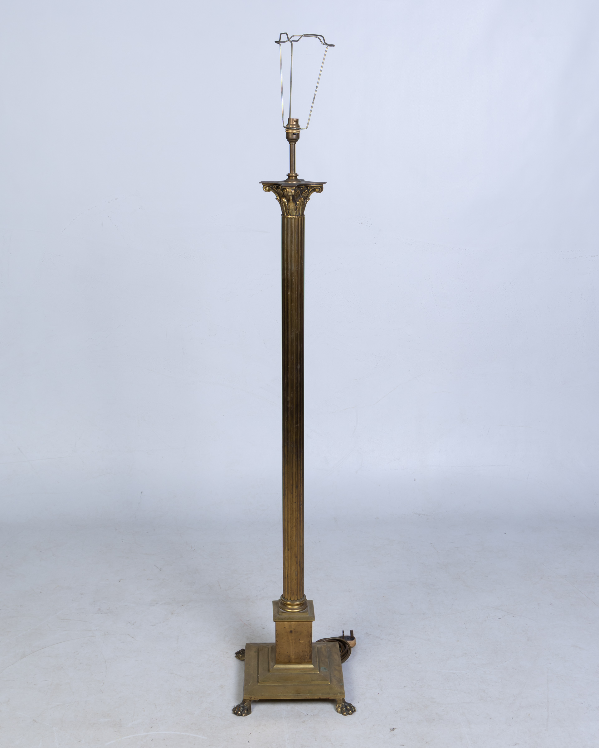 Brass Fluted Column Standard Lamp with Paw Feet
