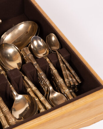 Vintage Cutlery Canteen with Bamboo Style Handles in Wooden Case