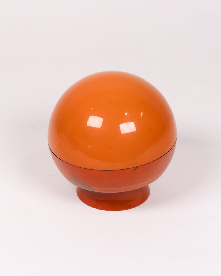 Vintage Spherical Plastic Trinket Box, Orange & Red Dome-Shaped Container