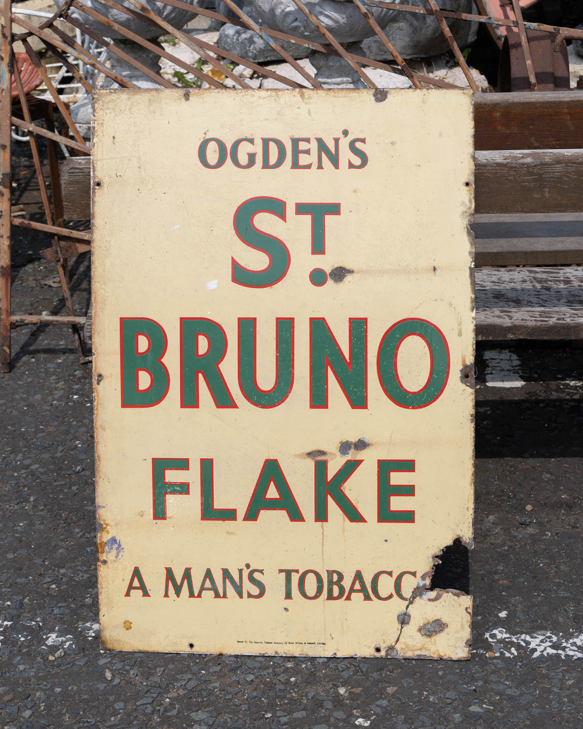 Ogden’s St Bruno Flake Tobacco Enamel Advertising Sign