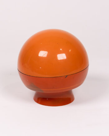 Vintage Spherical Plastic Trinket Box, Orange & Red Dome-Shaped Container