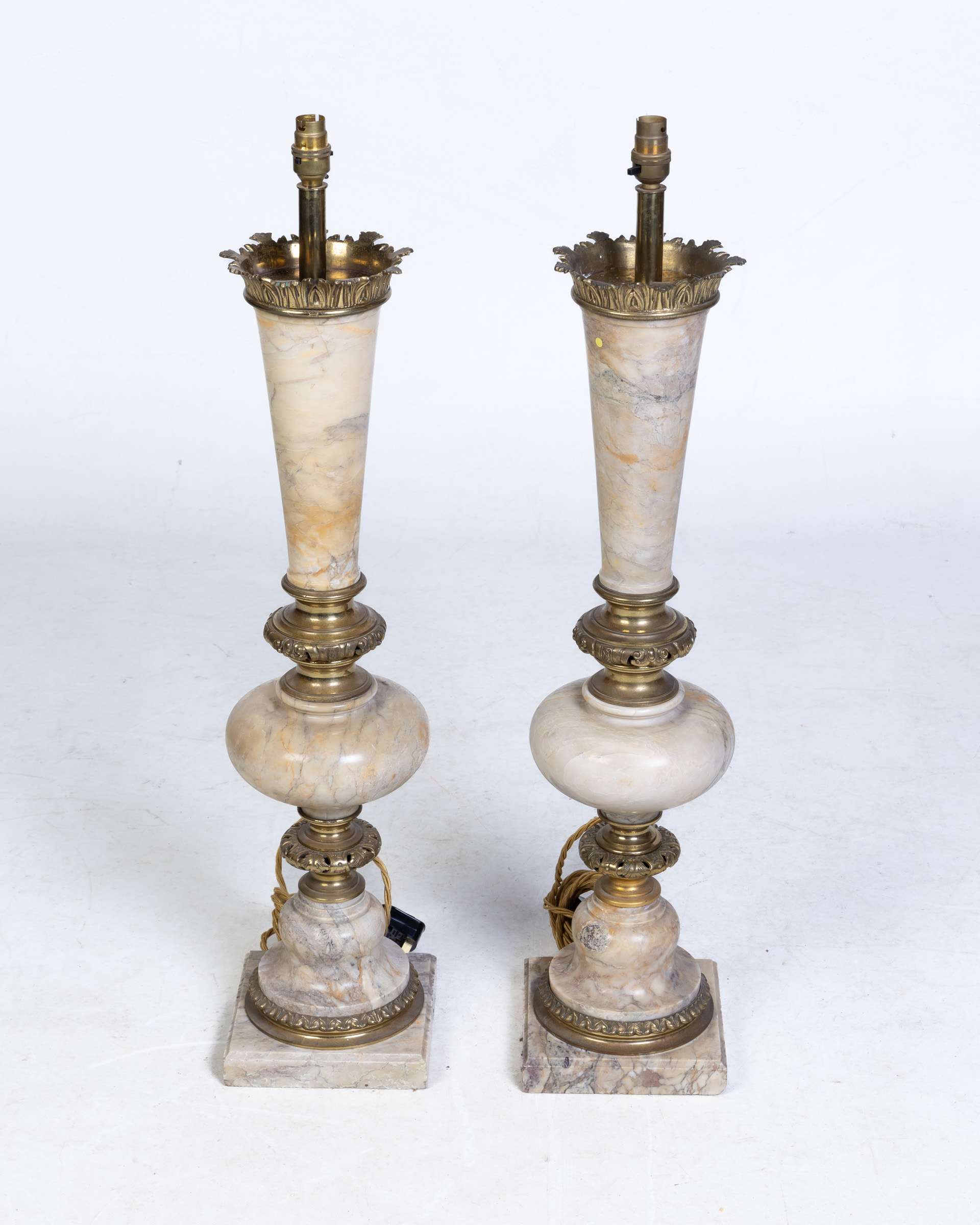 Pair of Elegant Marble & Brass Lamps