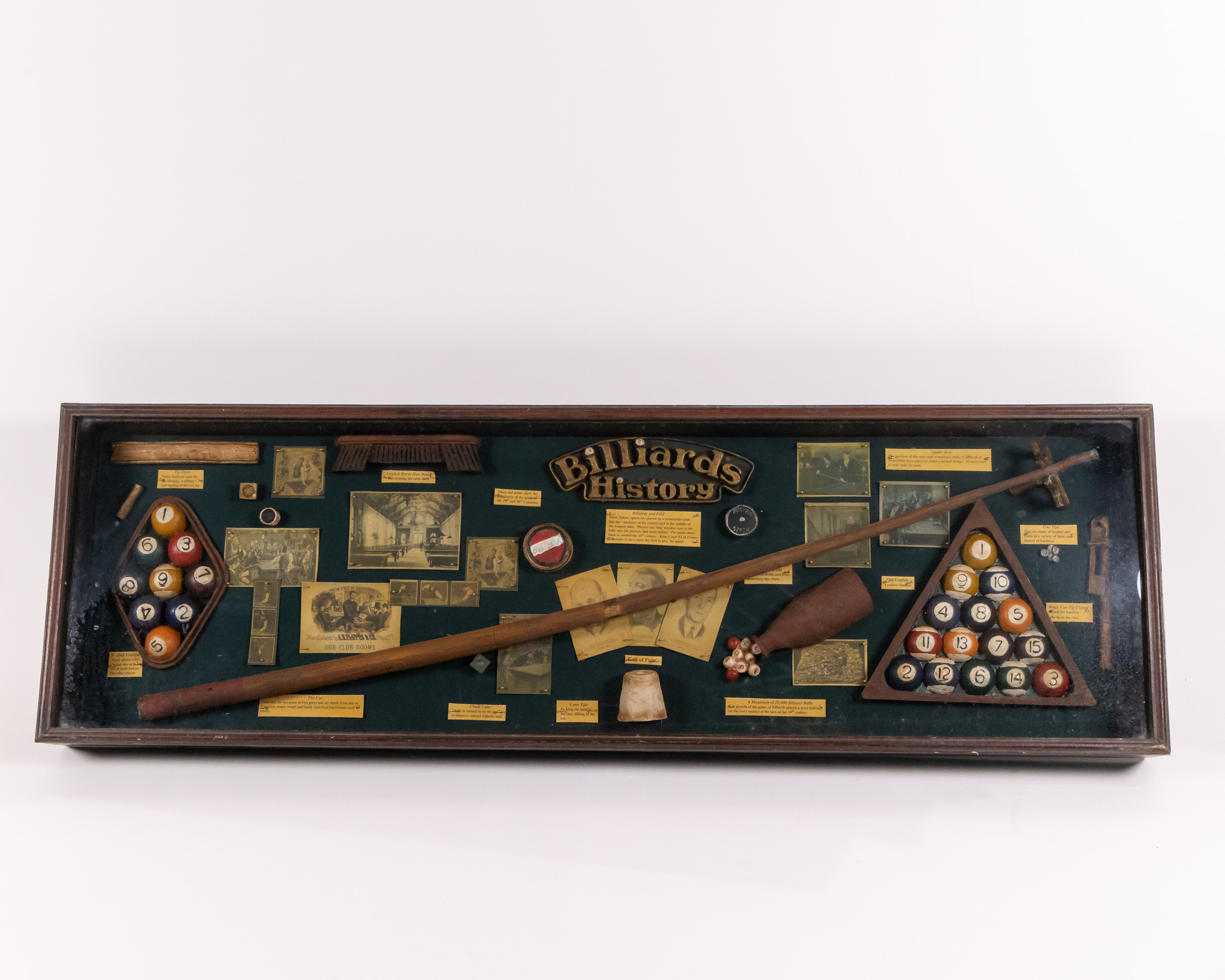 Vintage Billiards History Framed Shadow Box Display Case