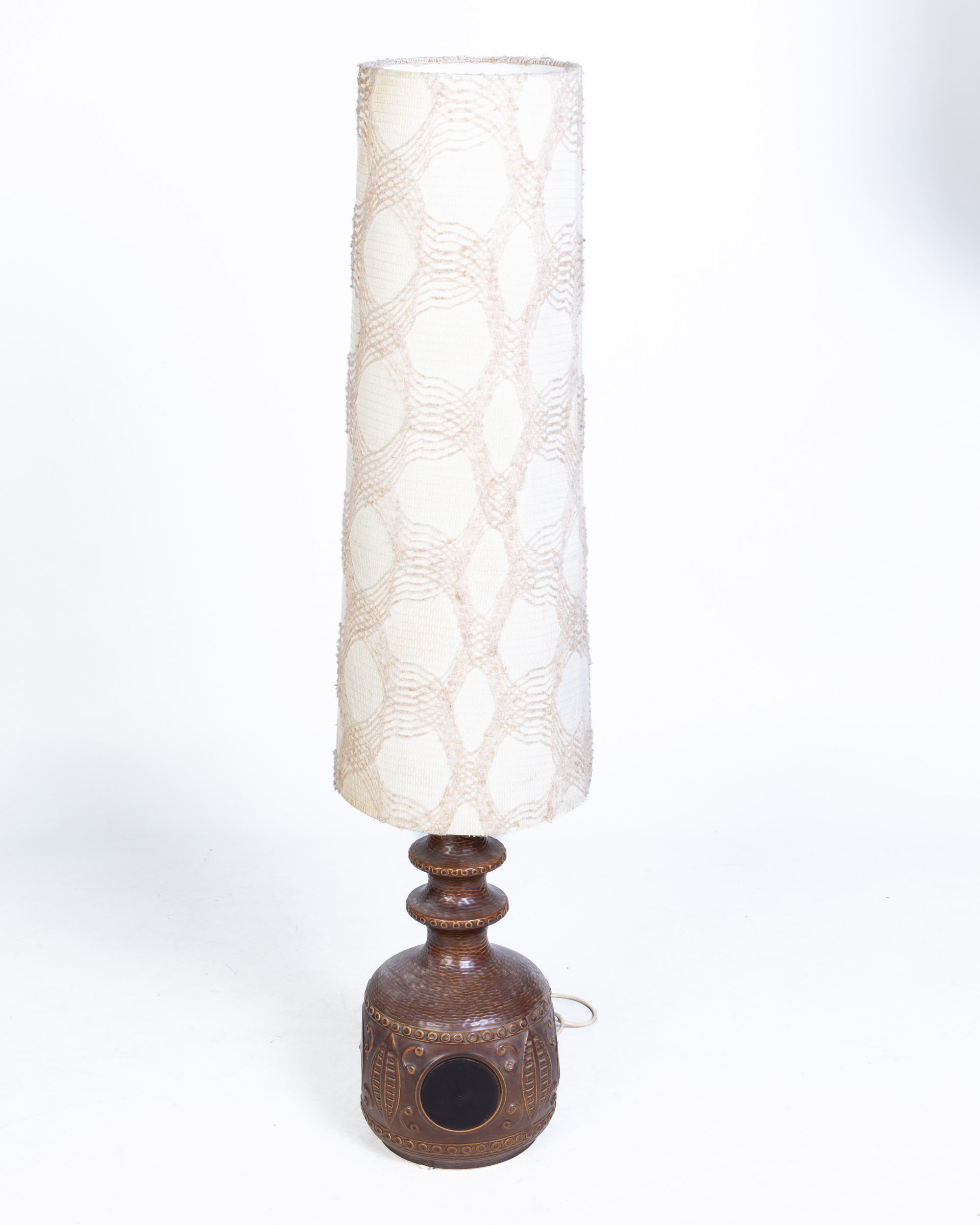 Mid-Century Brown Ceramic Table Lamp with Tall Cream Shade