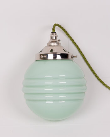 Art Deco Green Ribbed Glass Pendant Ceiling Light