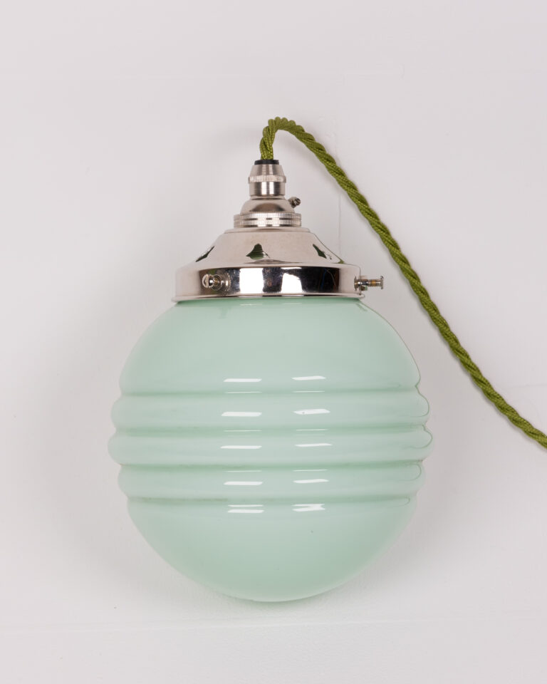 Art Deco Green Ribbed Glass Pendant Ceiling Light