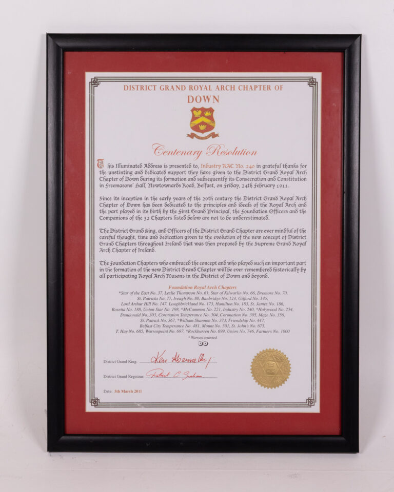 Framed District Grand Royal Arch Chapter of Down Centenary Print
