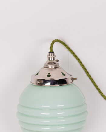 Art Deco Green Ribbed Glass Pendant Ceiling Light