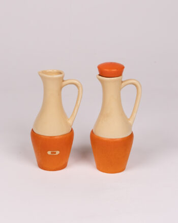 Mid Century Two-Tone Orange Ceramic Cruet Set