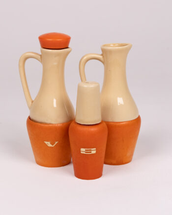 Mid Century Two-Tone Orange Ceramic Cruet Set
