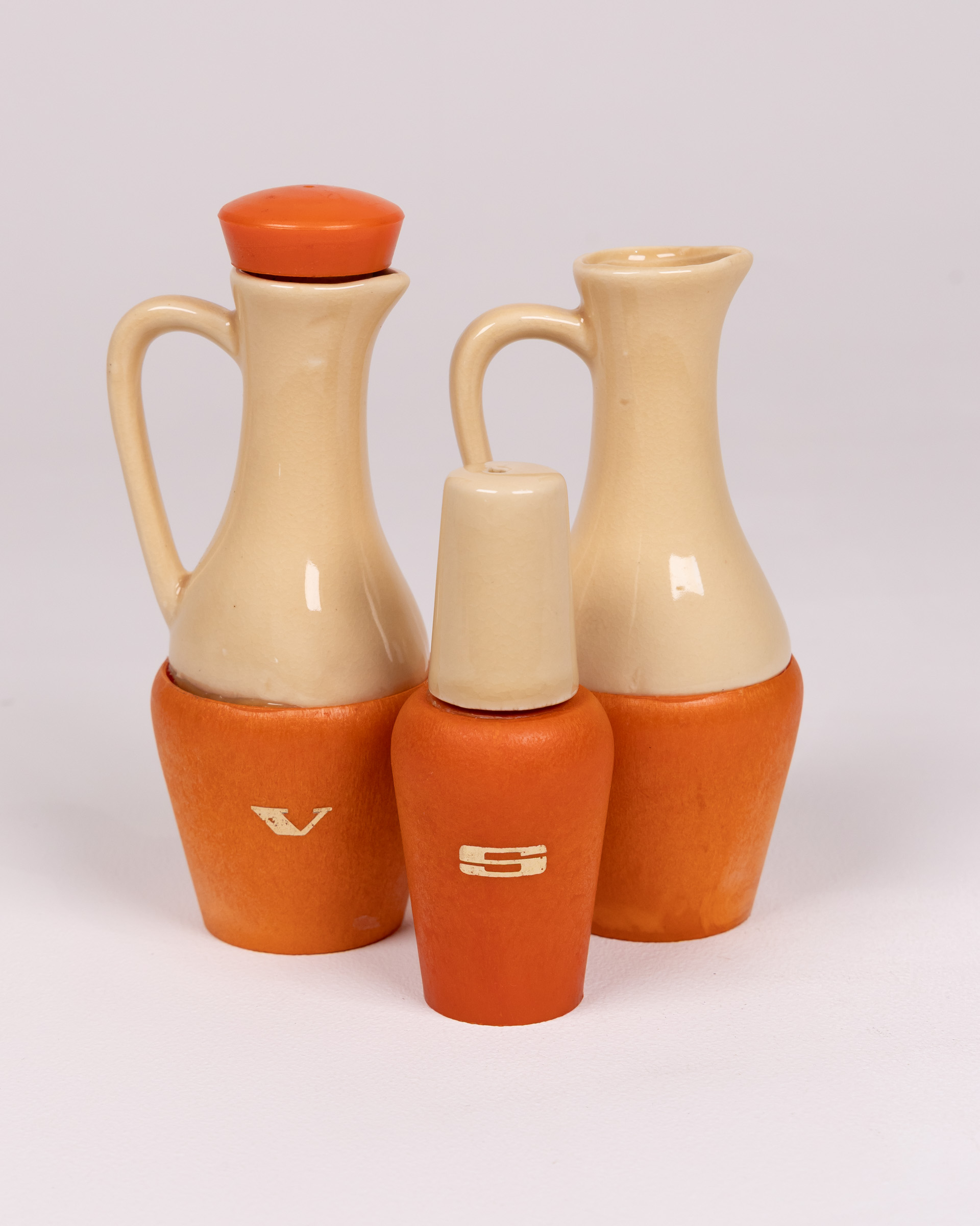 Mid Century Two-Tone Orange Ceramic Cruet Set