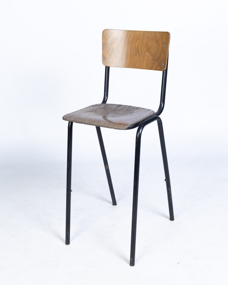 Vintage Tall School Chair with Black Metal Frame