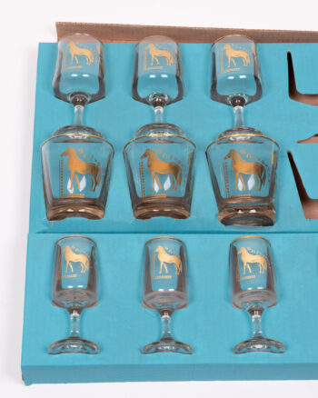 Chesterfield Set of 9 Vintage Stemmed Glasses with Gold Horse Design