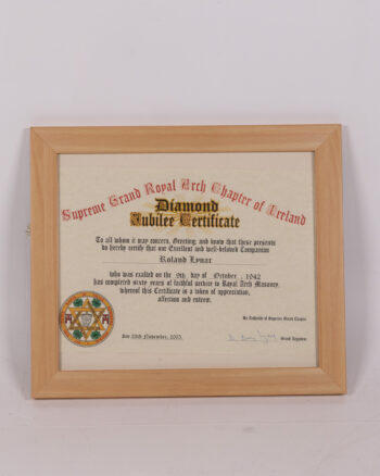 Framed Diamond Jubilee Certificate – Supreme Grand Royal Arch Chapter