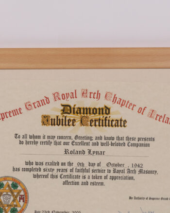 Framed Diamond Jubilee Certificate – Supreme Grand Royal Arch Chapter
