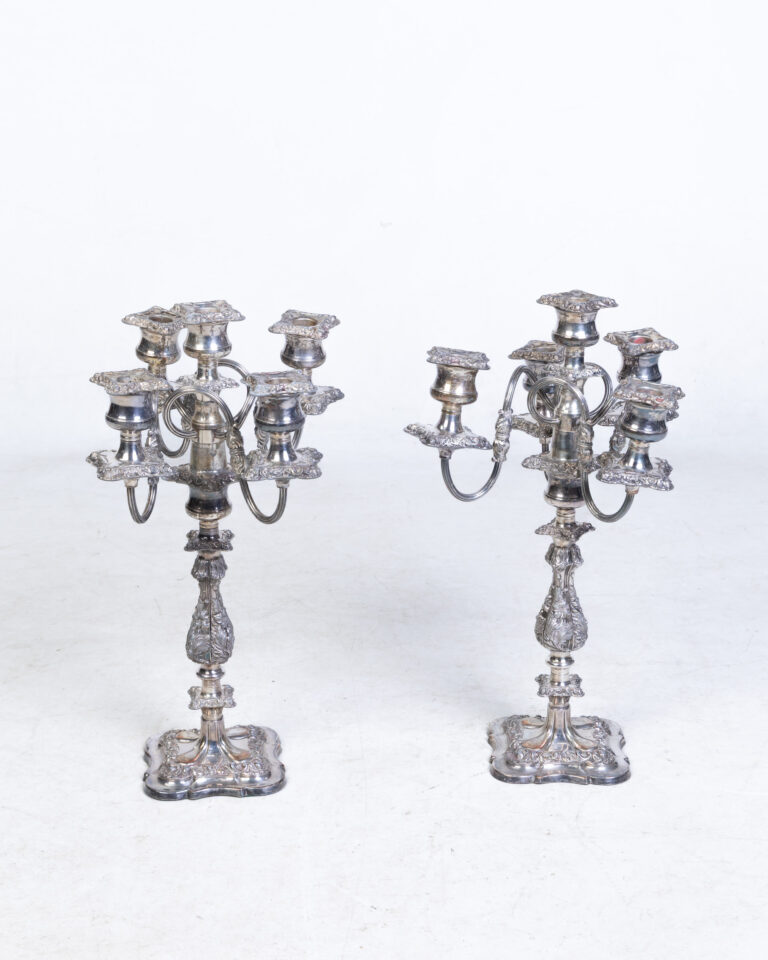 Pair of Ornate Silver Plated Candelabras
