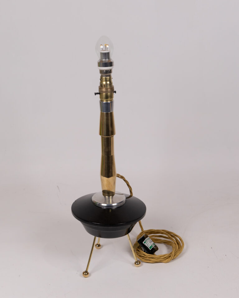Retro Black & Brass Table Lamp with Gold Legs