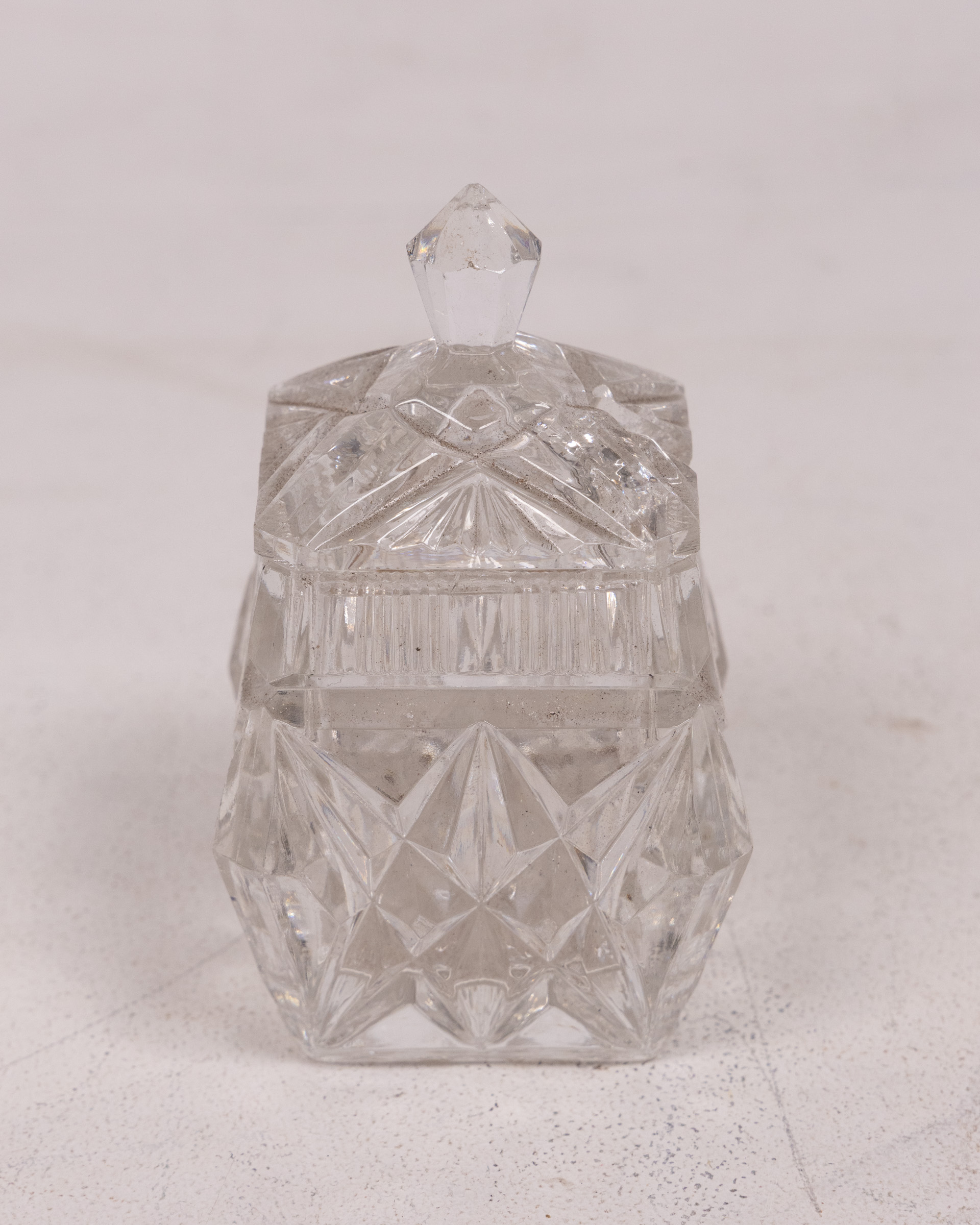 Faceted Clear Glass Trinket Box with Lid