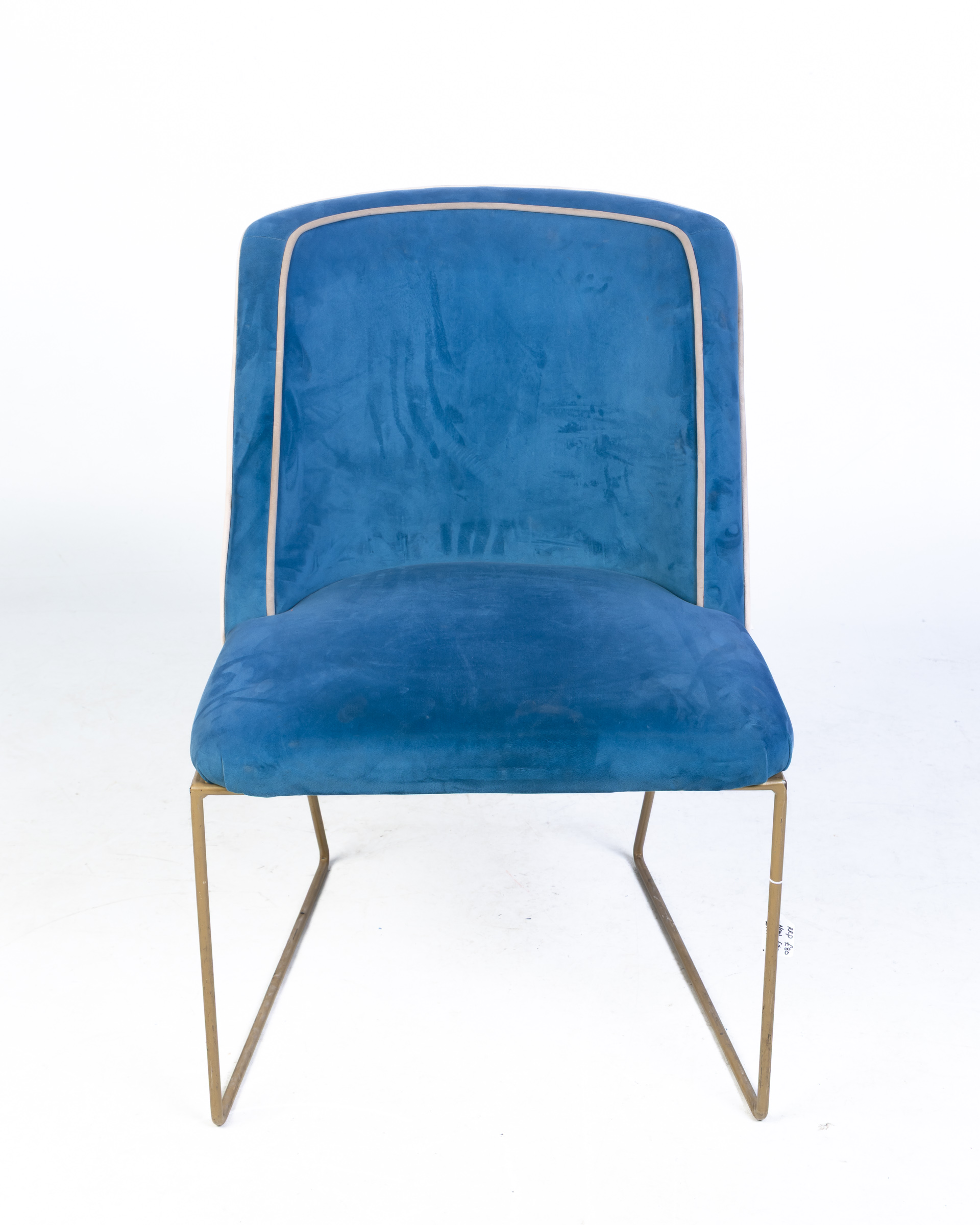 Contemporary Blue Velvet Dining Chair with Gold-Tone Metal Frame