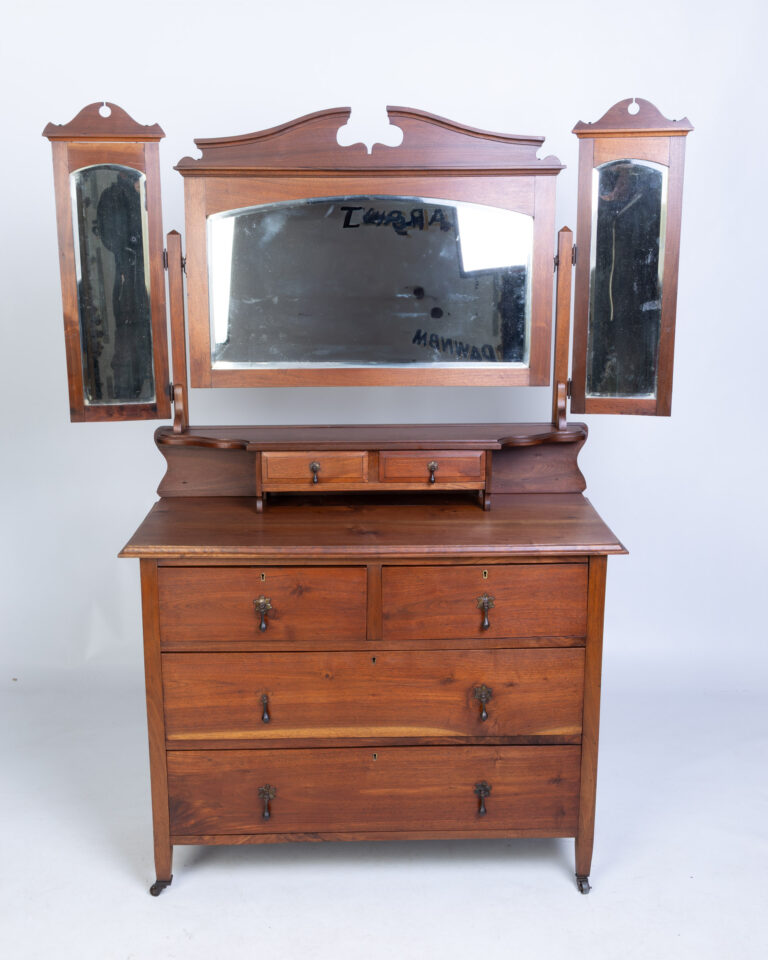 Antique Oak Dressing Table with Triptych Mirror