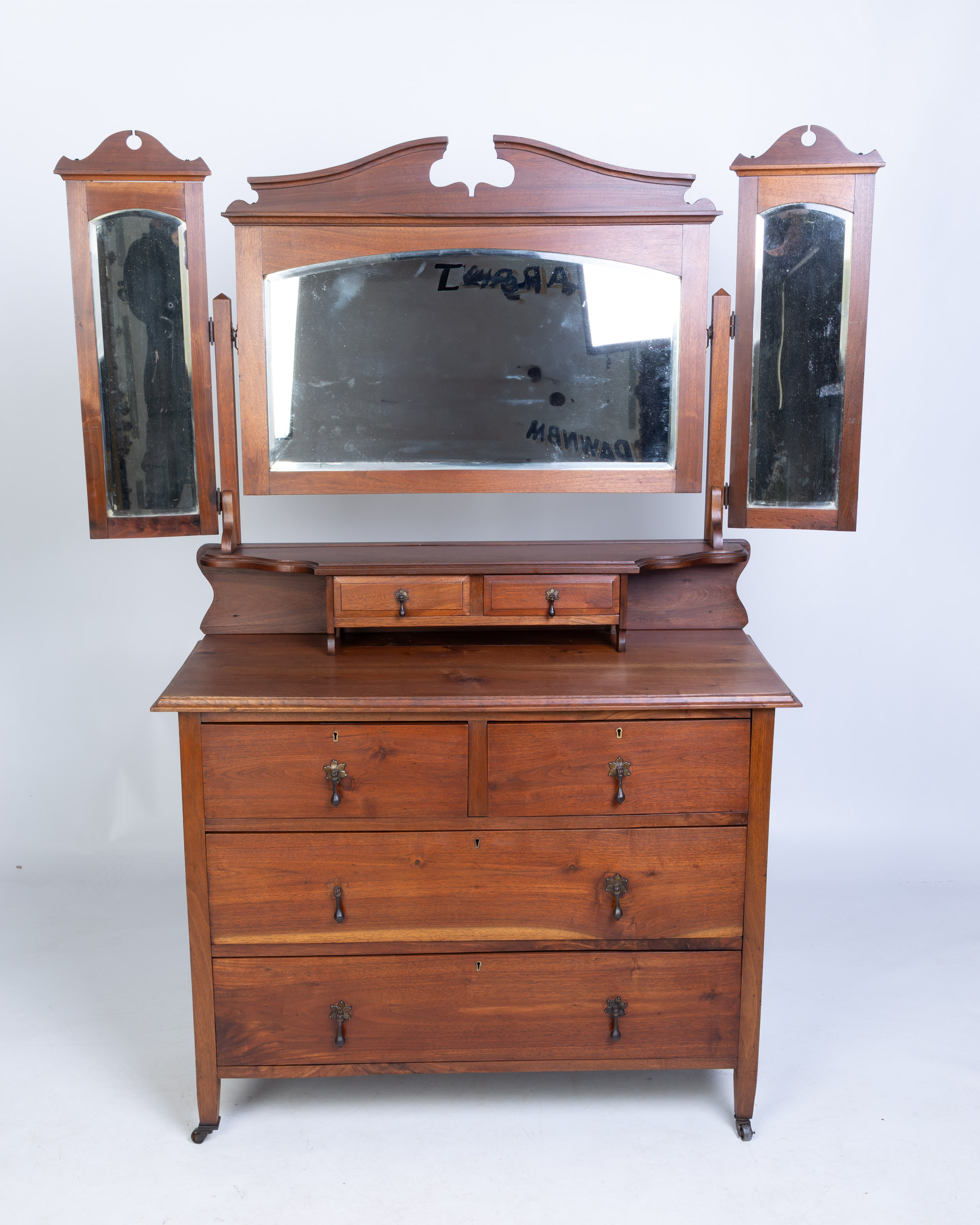 Antique Oak Dressing Table with Triptych Mirror
