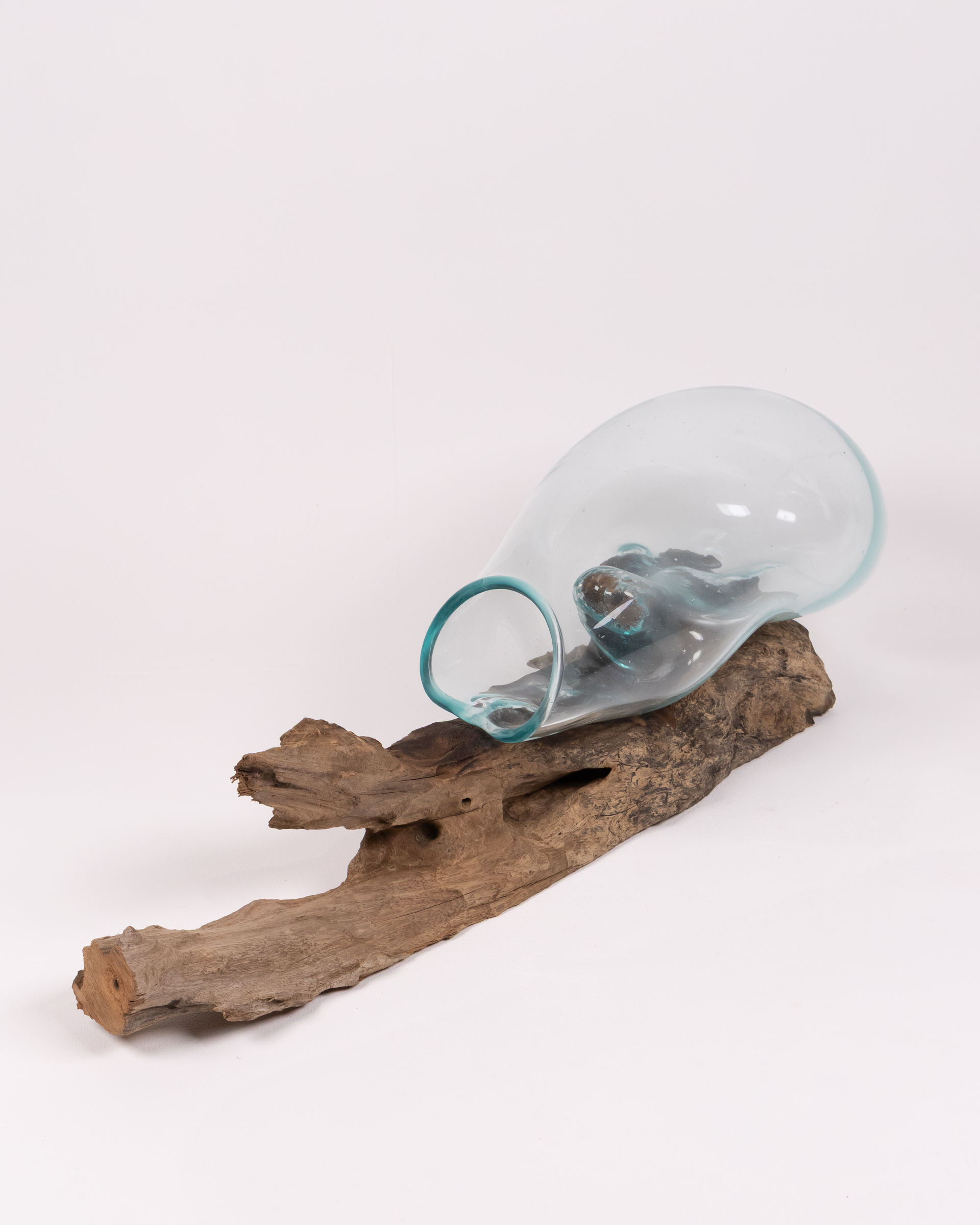 Molten Glass Vase on Natural Driftwood Decorative Display Piece