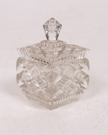 Faceted Clear Glass Trinket Box with Lid & Diamond Cut Design
