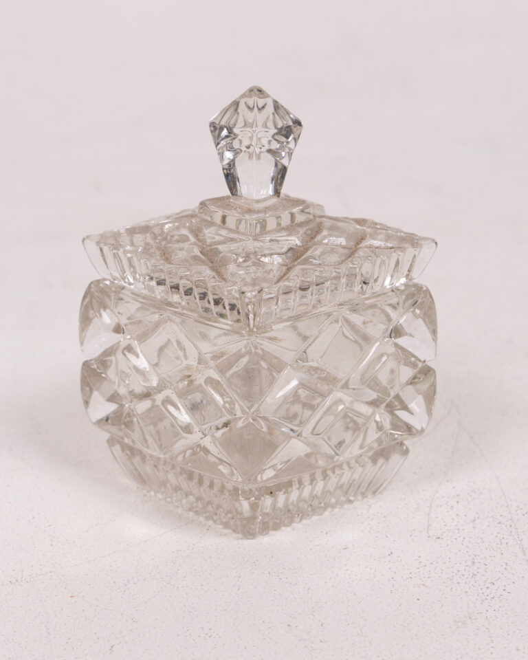 Faceted Clear Glass Trinket Box with Lid & Diamond Cut Design