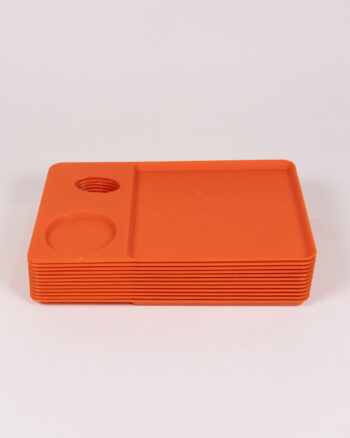 Set of 12 Orange Plastic Serving Trays with Cup Holders