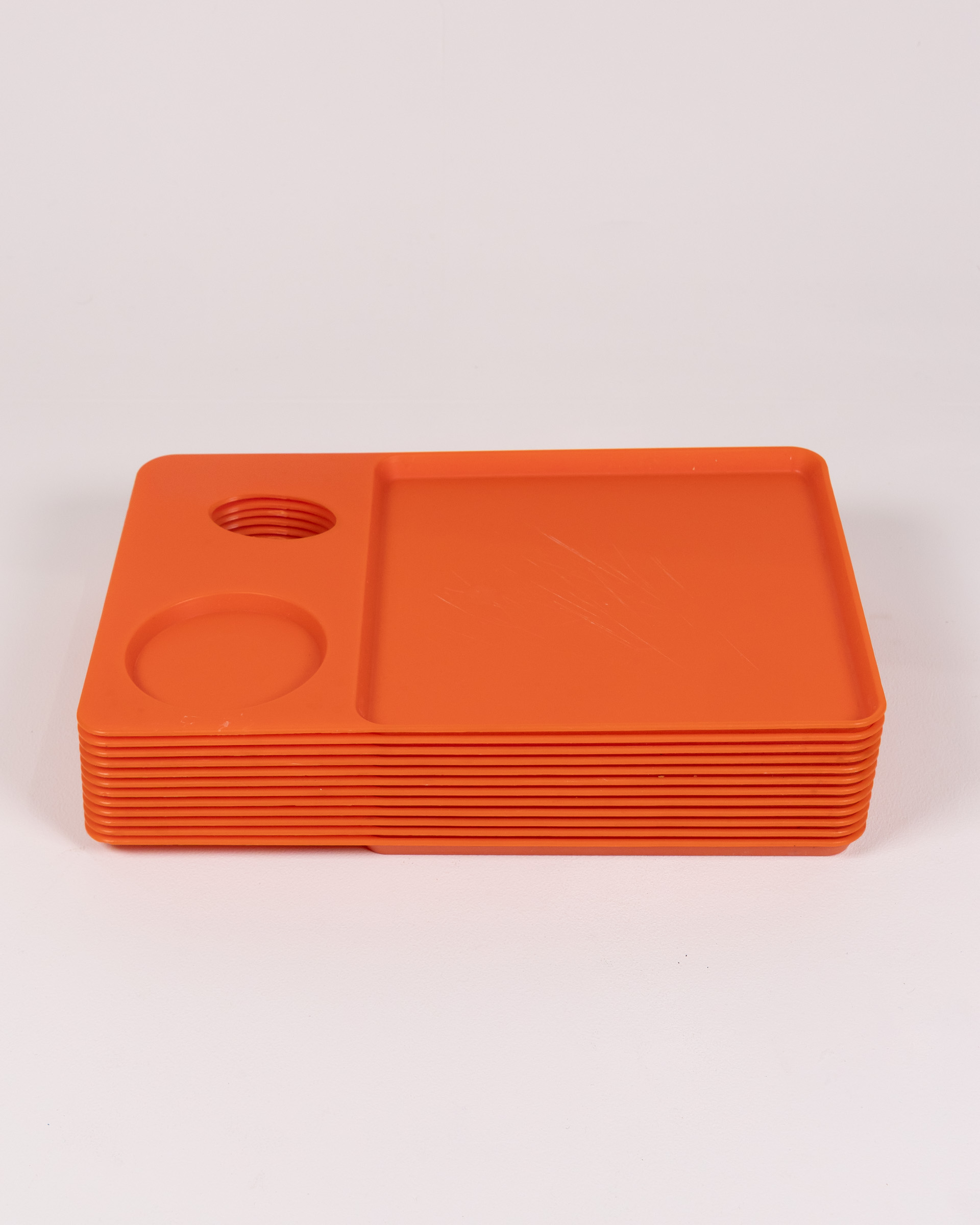 Set of 12 Orange Plastic Serving Trays with Cup Holders