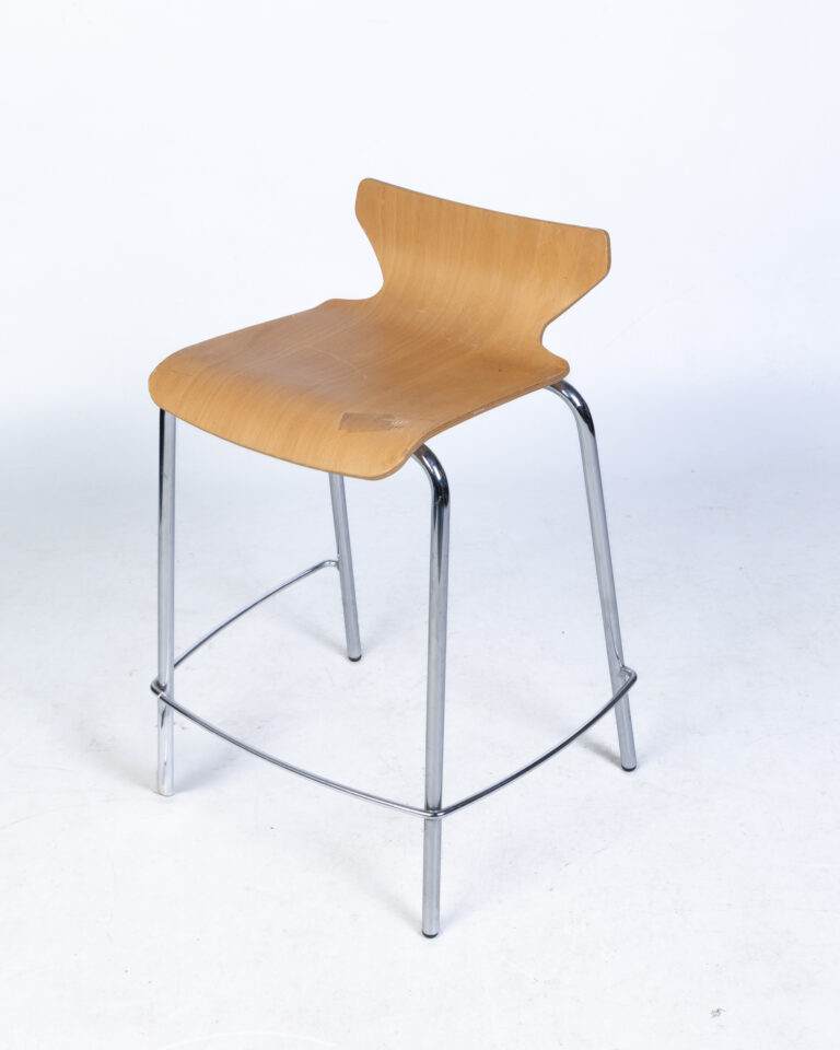 Modern Wood and Silver Metal Tall Stool