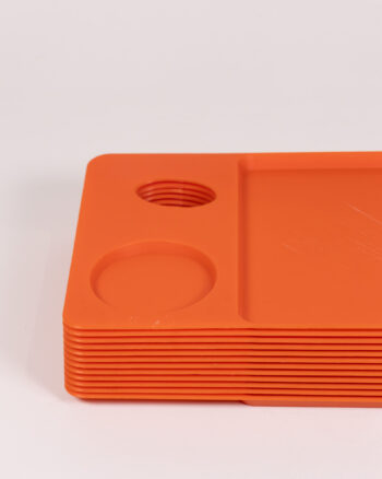 Set of 12 Orange Plastic Serving Trays with Cup Holders